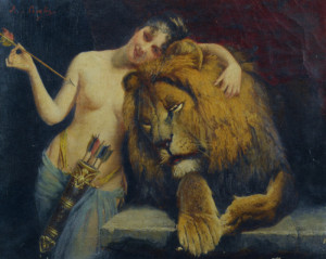 the-godess-diana-with-a-lion-by-angelo-von-courten